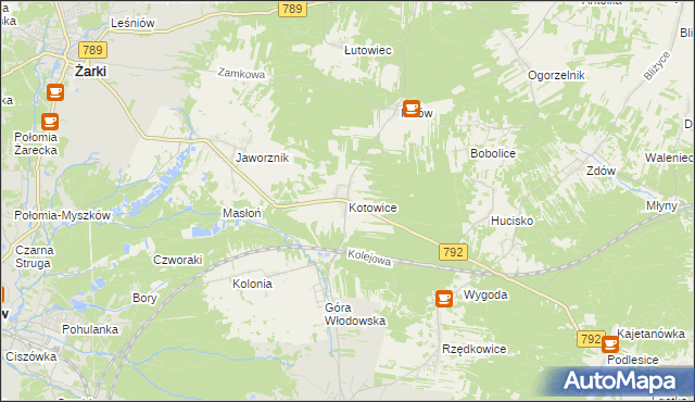 mapa Kotowice gmina Żarki, Kotowice gmina Żarki na mapie Targeo