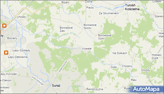 mapa Kowale gmina Suraż, Kowale gmina Suraż na mapie Targeo