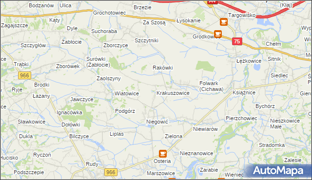 mapa Krakuszowice, Krakuszowice na mapie Targeo