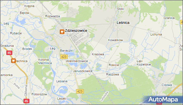 mapa Krasowa gmina Leśnica, Krasowa gmina Leśnica na mapie Targeo