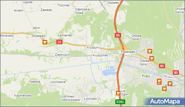 mapa Kruszyniec gmina Sicienko, Kruszyniec gmina Sicienko na mapie Targeo