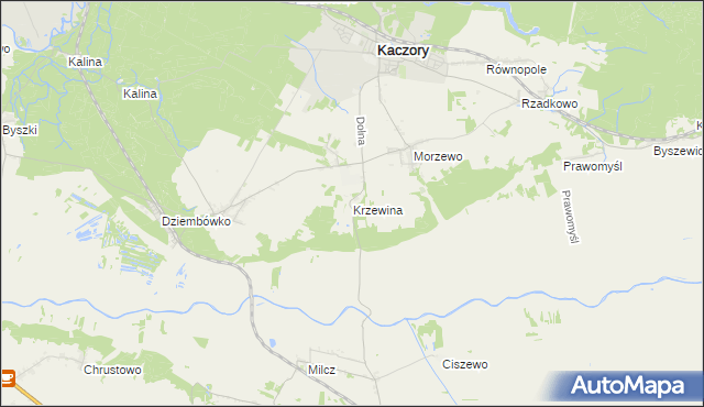 mapa Krzewina gmina Kaczory, Krzewina gmina Kaczory na mapie Targeo