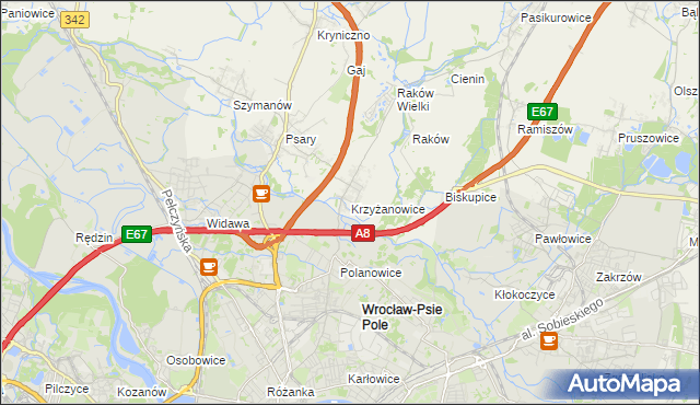 mapa Krzyżanowice gmina Wisznia Mała, Krzyżanowice gmina Wisznia Mała na mapie Targeo