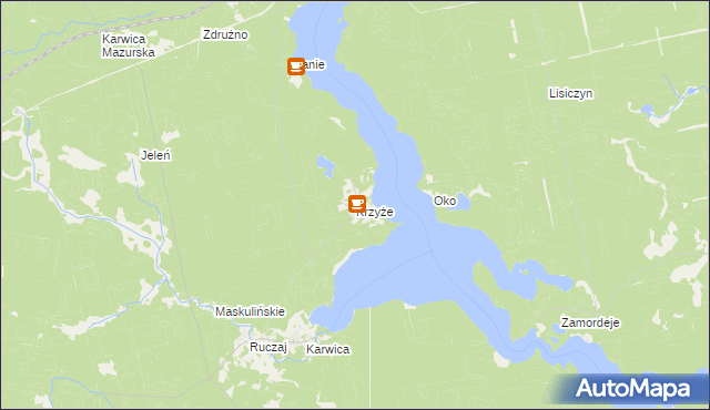 mapa Krzyże gmina Ruciane-Nida, Krzyże gmina Ruciane-Nida na mapie Targeo