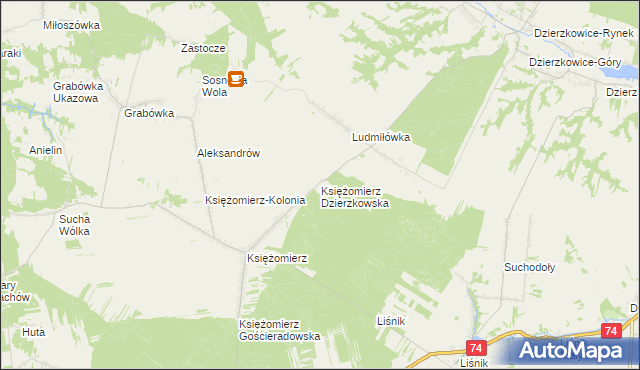 mapa Księżomierz Dzierzkowska, Księżomierz Dzierzkowska na mapie Targeo