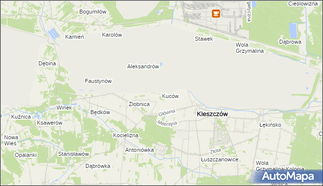 mapa Kuców gmina Kleszczów, Kuców gmina Kleszczów na mapie Targeo