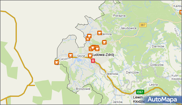 mapa Kudowa-Zdrój, Kudowa-Zdrój na mapie Targeo