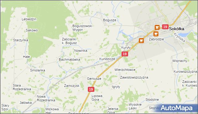 mapa Kundzicze gmina Sokółka, Kundzicze gmina Sokółka na mapie Targeo