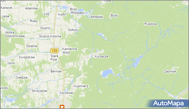 mapa Kurzacze gmina Gowarczów, Kurzacze gmina Gowarczów na mapie Targeo