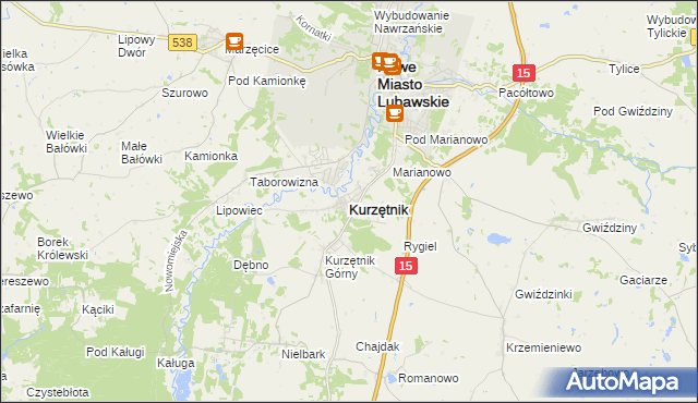 mapa Kurzętnik, Kurzętnik na mapie Targeo