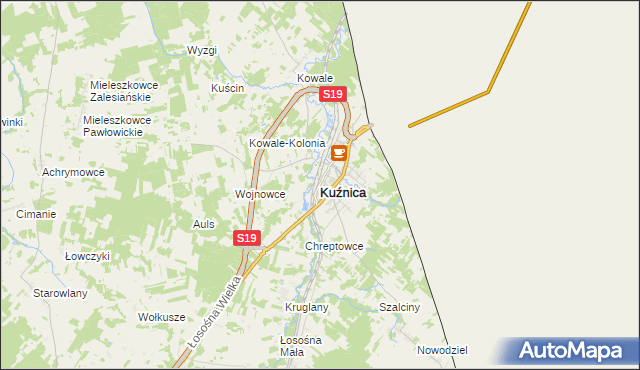 mapa Kuźnica powiat sokólski, Kuźnica powiat sokólski na mapie Targeo