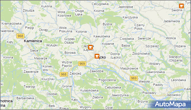 mapa Łącko powiat nowosądecki, Łącko powiat nowosądecki na mapie Targeo