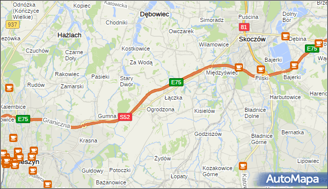 mapa Łączka gmina Dębowiec, Łączka gmina Dębowiec na mapie Targeo