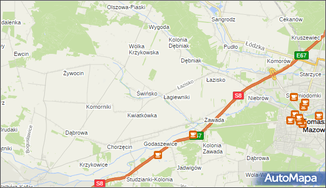 mapa Łagiewniki gmina Tomaszów Mazowiecki, Łagiewniki gmina Tomaszów Mazowiecki na mapie Targeo