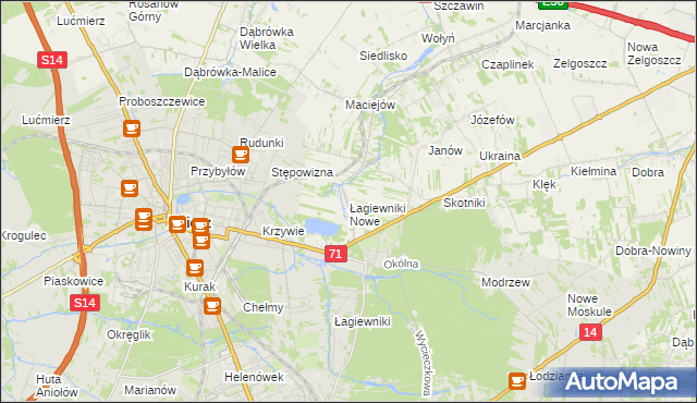 mapa Łagiewniki Nowe, Łagiewniki Nowe na mapie Targeo