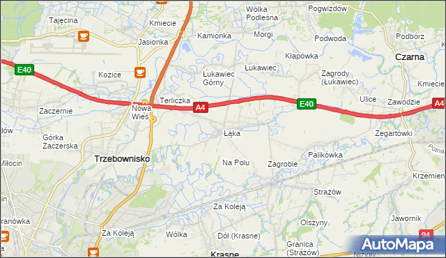 mapa Łąka gmina Trzebownisko, Łąka gmina Trzebownisko na mapie Targeo