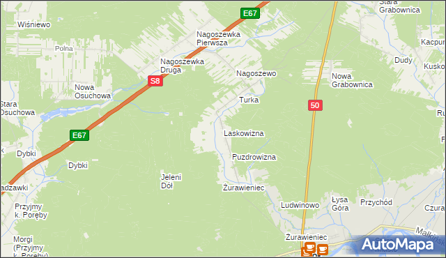 mapa Laskowizna gmina Brok, Laskowizna gmina Brok na mapie Targeo