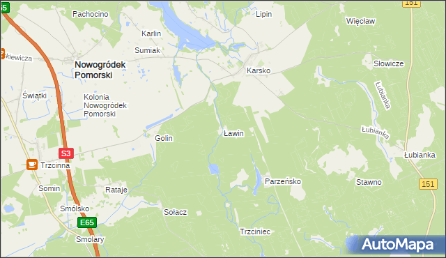 mapa Ławin, Ławin na mapie Targeo