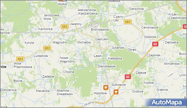 mapa Ławki gmina Prażmów, Ławki gmina Prażmów na mapie Targeo