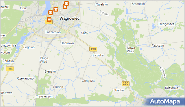 mapa Łaziska gmina Wągrowiec, Łaziska gmina Wągrowiec na mapie Targeo