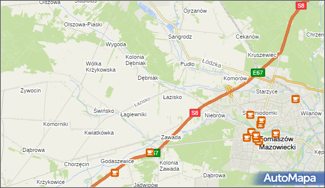 mapa Łazisko gmina Tomaszów Mazowiecki, Łazisko gmina Tomaszów Mazowiecki na mapie Targeo