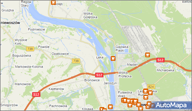 mapa Łęka gmina Puławy, Łęka gmina Puławy na mapie Targeo