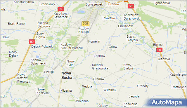 mapa Leonów gmina Nowa Sucha, Leonów gmina Nowa Sucha na mapie Targeo
