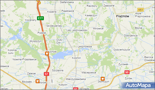 mapa Lesznowola gmina Grójec, Lesznowola gmina Grójec na mapie Targeo