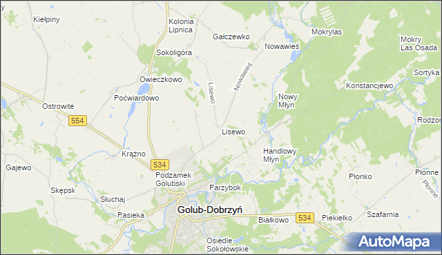 mapa Lisewo gmina Golub-Dobrzyń, Lisewo gmina Golub-Dobrzyń na mapie Targeo