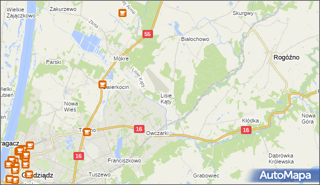 mapa Lisie Kąty gmina Grudziądz, Lisie Kąty gmina Grudziądz na mapie Targeo