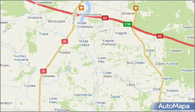 mapa Lisiec Mały, Lisiec Mały na mapie Targeo