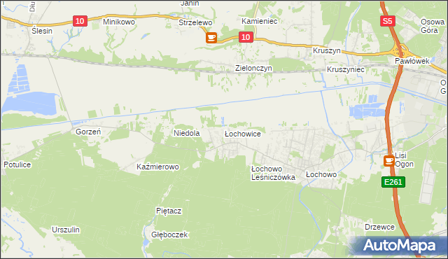 mapa Łochowice gmina Białe Błota, Łochowice gmina Białe Błota na mapie Targeo