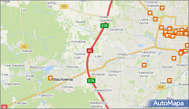 mapa Łojki gmina Blachownia, Łojki gmina Blachownia na mapie Targeo