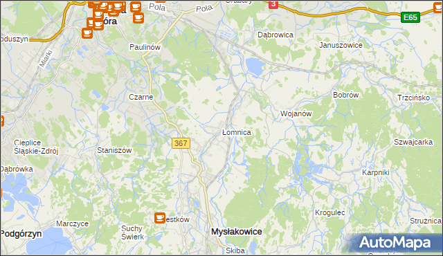 mapa Łomnica gmina Mysłakowice, Łomnica gmina Mysłakowice na mapie Targeo