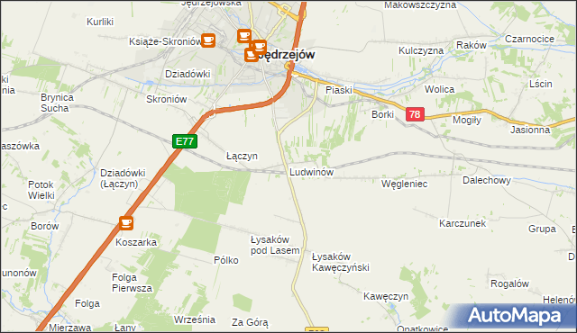 mapa Ludwinów gmina Jędrzejów, Ludwinów gmina Jędrzejów na mapie Targeo