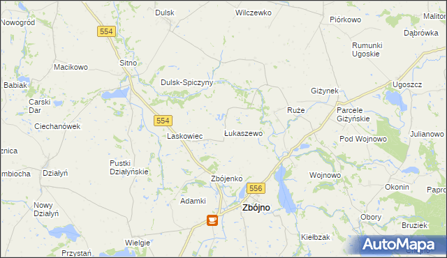 mapa Łukaszewo gmina Zbójno, Łukaszewo gmina Zbójno na mapie Targeo