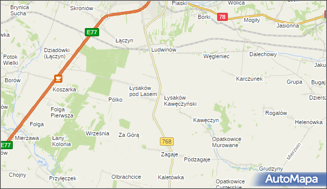 mapa Łysaków Kawęczyński, Łysaków Kawęczyński na mapie Targeo