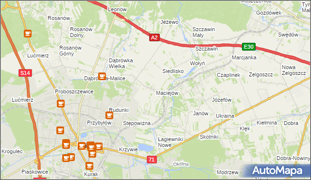 mapa Maciejów gmina Zgierz, Maciejów gmina Zgierz na mapie Targeo