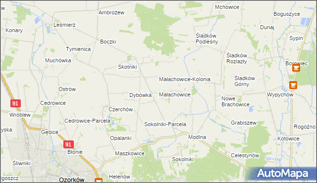 mapa Małachowice, Małachowice na mapie Targeo