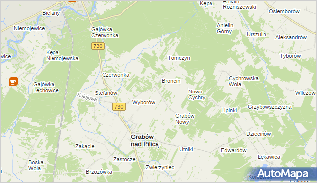 mapa Małęczyn gmina Grabów nad Pilicą, Małęczyn gmina Grabów nad Pilicą na mapie Targeo