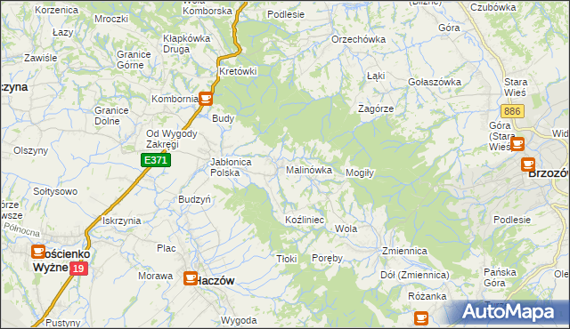 mapa Malinówka gmina Haczów, Malinówka gmina Haczów na mapie Targeo