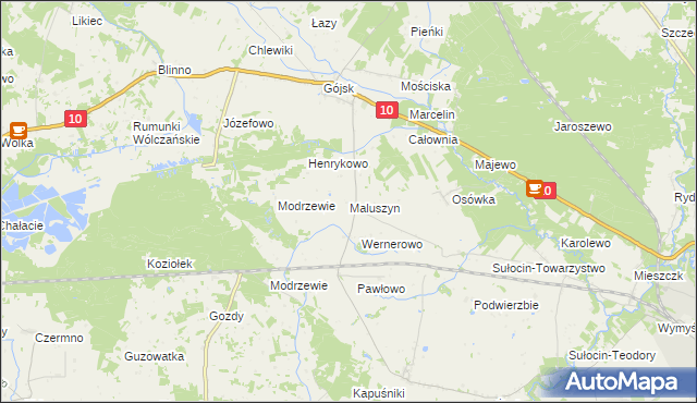 mapa Maluszyn gmina Szczutowo, Maluszyn gmina Szczutowo na mapie Targeo