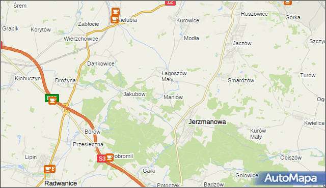 mapa Maniów gmina Jerzmanowa, Maniów gmina Jerzmanowa na mapie Targeo