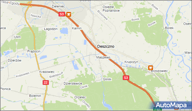 mapa Maszewo gmina Deszczno, Maszewo gmina Deszczno na mapie Targeo