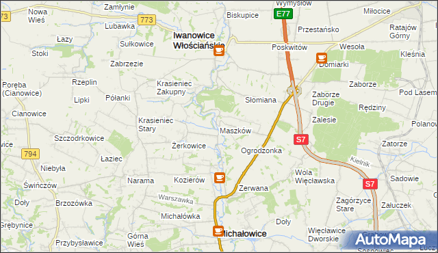 mapa Maszków gmina Iwanowice, Maszków gmina Iwanowice na mapie Targeo