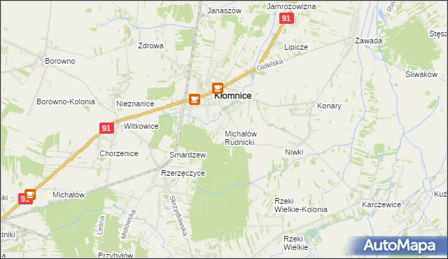 mapa Michałów gmina Kłomnice, Michałów gmina Kłomnice na mapie Targeo