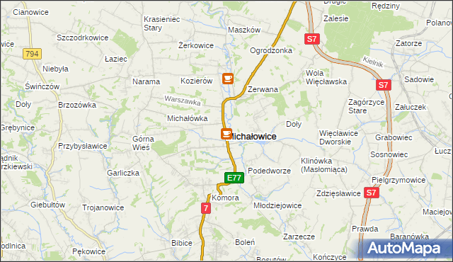 mapa Michałowice powiat krakowski, Michałowice powiat krakowski na mapie Targeo