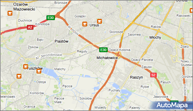 mapa Michałowice powiat pruszkowski, Michałowice powiat pruszkowski na mapie Targeo