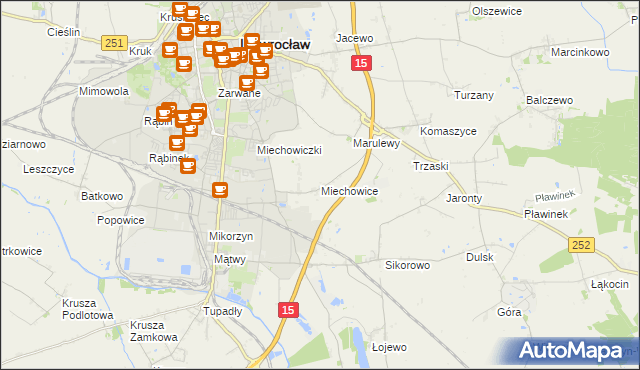 mapa Miechowice gmina Inowrocław, Miechowice gmina Inowrocław na mapie Targeo