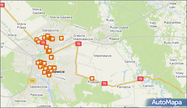 mapa Miedniewice gmina Skierniewice, Miedniewice gmina Skierniewice na mapie Targeo